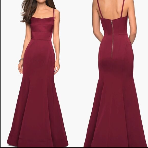 LA FEMME 27524 Structured Jersey Trumpet Gown burgundy size 12 NWT $350